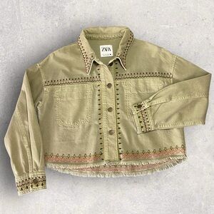 Zara Denim Shirt Jacket with Southwestern Embroidered Detail